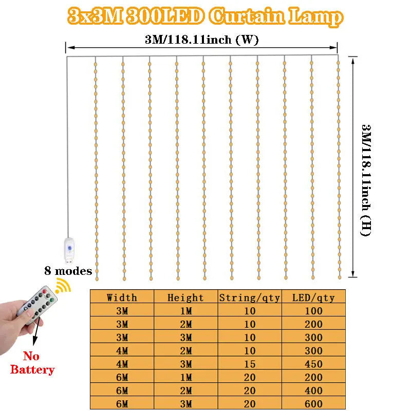 RGB Curtain LED Lights with Remote Control